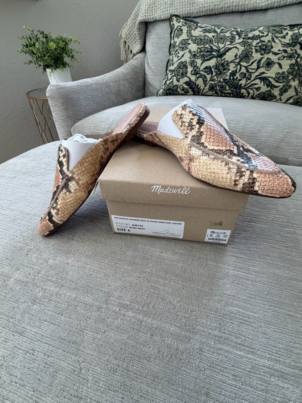 Madewell The Frances Skimmer Mule Snake Embossed Leather | Blush Multi NIB SZ6
